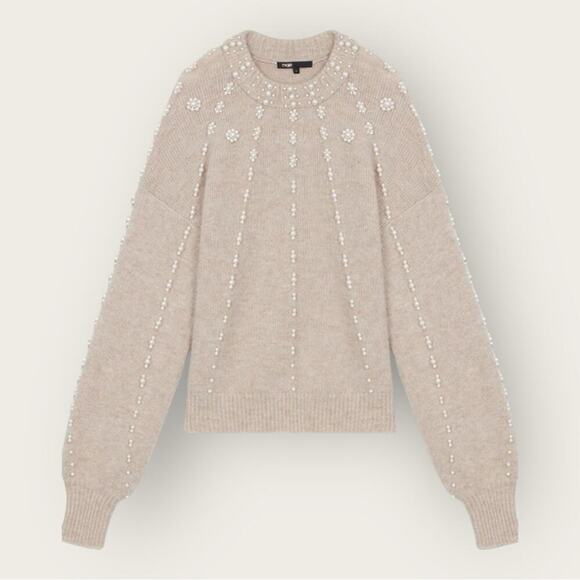 Maje Sweaters - NWTWD | Maje | Pull En Maille Ave Pearl Crew Sweater | Beige | Size 3 | Size L